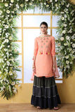 Semi Stitched Kurti & Palazzo With Thread & Sequence Embroidery Work