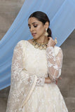 Off White Net Semi Stitched Thread Embroidery Stone Work Gown