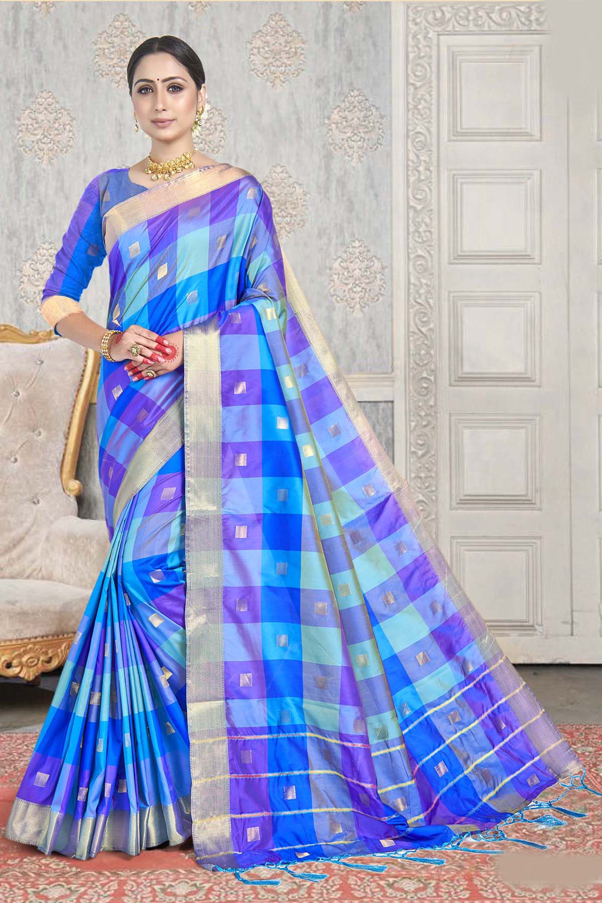 2023 Beautiful check sarees with contrast blouse designs, check saree  designs ideas collections - YouTube