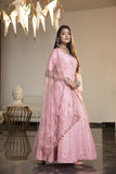 Dazzling Pink Color Thread Embroidery & Stone Work Gown