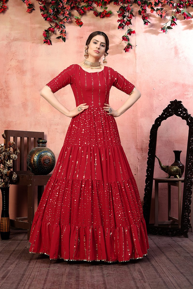 Women Thread With Zari Lining Sequence Embroidery Work Beautiful Gown