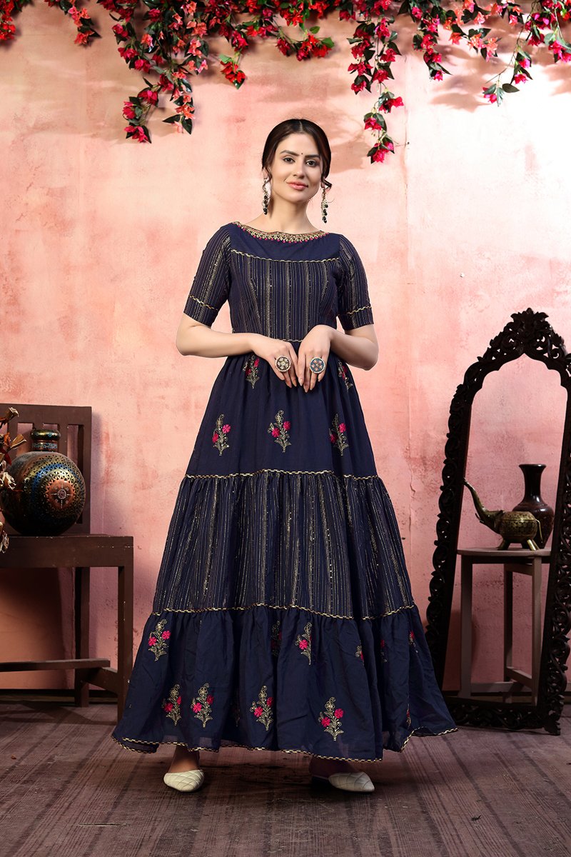 Anarkali Tier Pattern Gown With Beautiful Embroidery Work On Neck | DONE N  DEAL