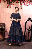 Floral Printed With Amazing Embroidery Work on Neck Long Gown For Women