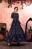 Floral Printed With Amazing Embroidery Work on Neck Long Gown For Women