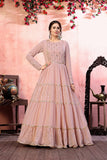 Peach Colored Thread And Sequence Work Elegant Long Gown For Party Wear