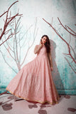 Graceful Pink Colored Metallic Foil Work Gown For Party Wear