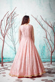 Graceful Pink Colored Metallic Foil Work Gown For Party Wear