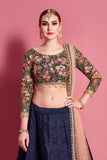 Navy Blue Designer Embroidered Lehenga Choli With Dupatta