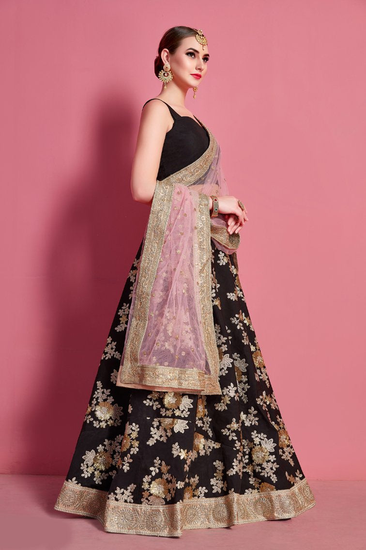 Lehenga in Black and Pink with Sequin Top- Indian Clothing in Denver, CO  and Aurora, CO- India Fashion X