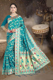Beautiful Blue Zari Woven Jacquard Saree