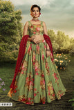 Admirable Green Floral Printed Lehenga Choli With Designer Sequence Work