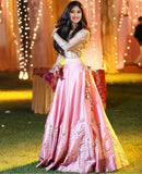 Awesome Baby Pink Taffeta Silk Thread Embroidery Work Lehenga With Choli And Dupatta