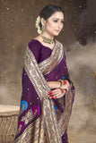 Rich Pallu Wine Colored Saree With Unstitched Blouse