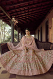 Bridal Wear Peach Sequence And Zari Work Lehenga Choli With Dupatta