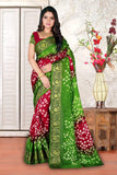 Green And Red Attractive Bandhani Saree