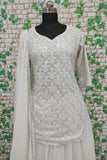 Fancy White Colored Designer Embroidery And Sequence Worked Kurti And Lehenga