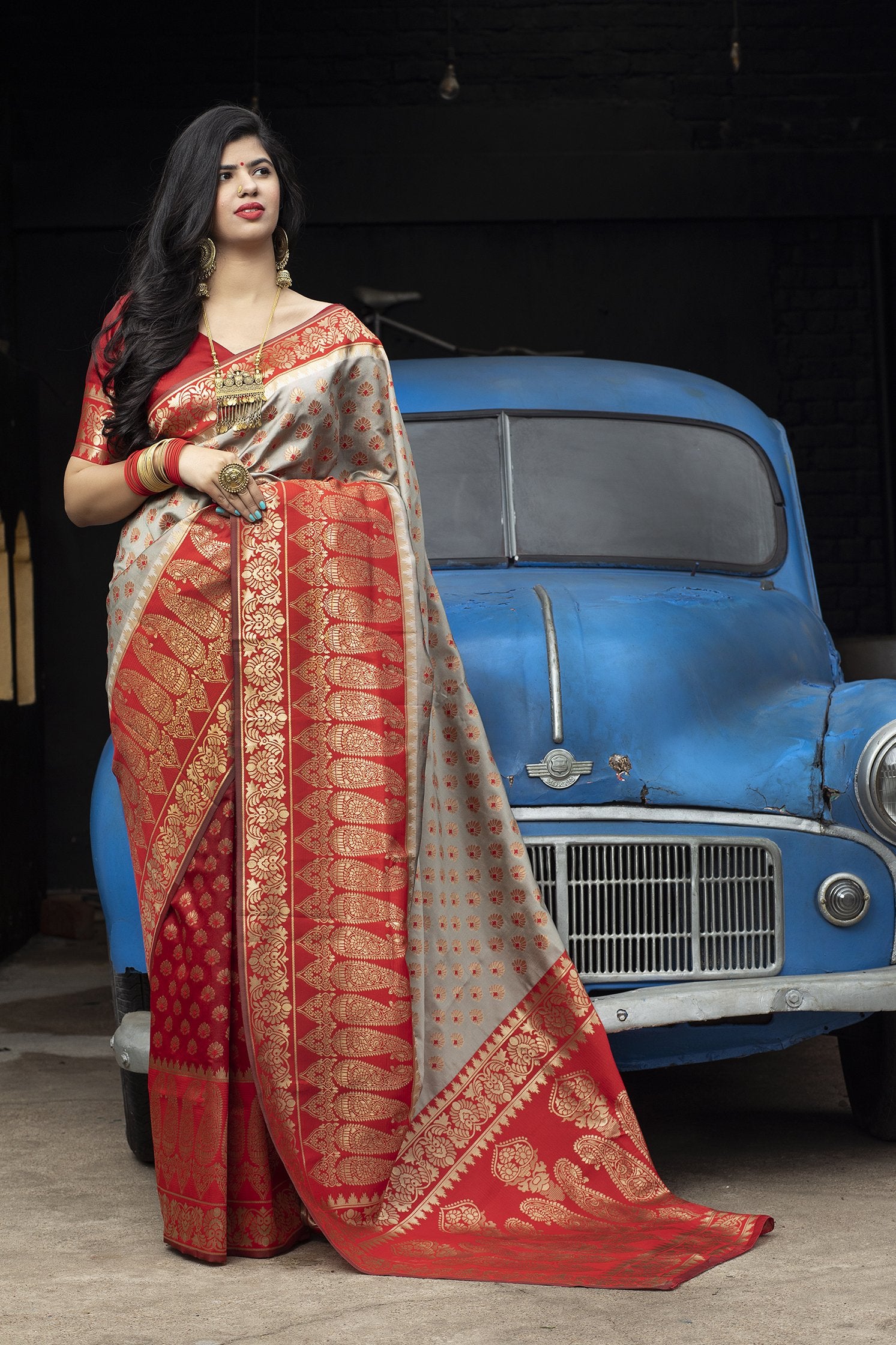 Rani Pink Woven Banarasi Silk Saree