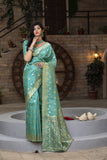 Sea Blue Traditional Woven Banarasi Silk Saree