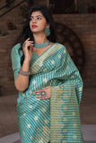 Sea Blue Traditional Woven Banarasi Silk Saree