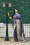 Royal Blue With Golden Zari Border Banarasi Saree