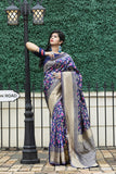 Royal Blue With Golden Zari Border Banarasi Saree