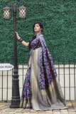 Royal Blue With Golden Zari Border Banarasi Saree