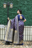 Royal Blue With Golden Zari Border Banarasi Saree