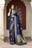 Navy Blue Heavy Woven Worked Banarasi Saree