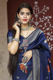 Navy Blue Heavy Woven Worked Banarasi Saree