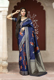 Navy Blue Heavy Woven Worked Banarasi Saree