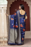 Navy Blue Heavy Woven Worked Banarasi Saree