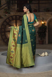 Dark Green Woven Handloom Printed Banarasi Silk Saree