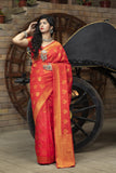 Reddish Beautiful Banarasi Silk Saree With Flower Design