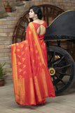 Reddish Beautiful Banarasi Silk Saree With Flower Design