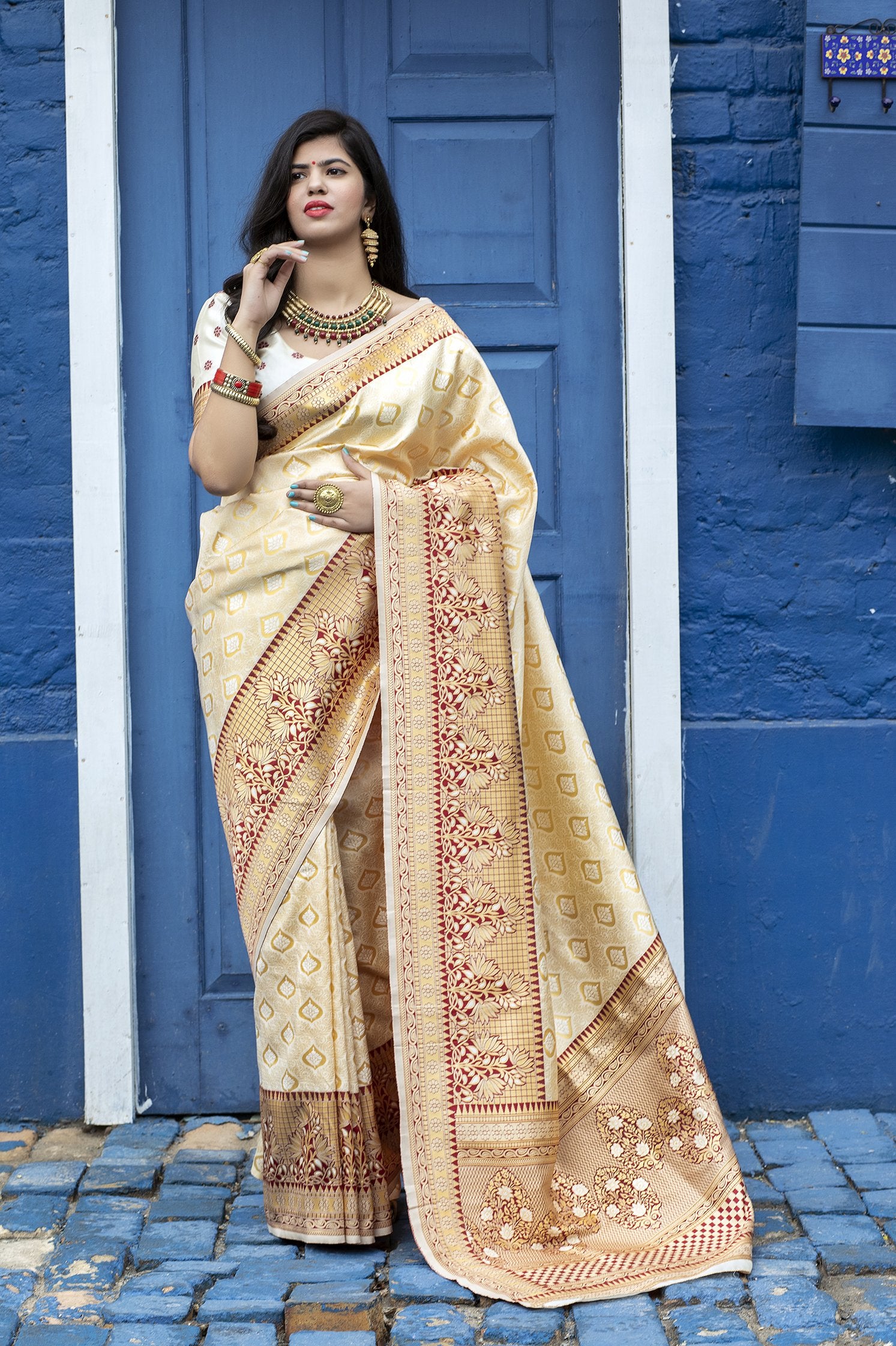 Women's Red Art Silk Self Design Saree - Ahika | Saree look, Women, Saree