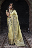 Lotus Border Printed Heavy Woven Banarasi Saree