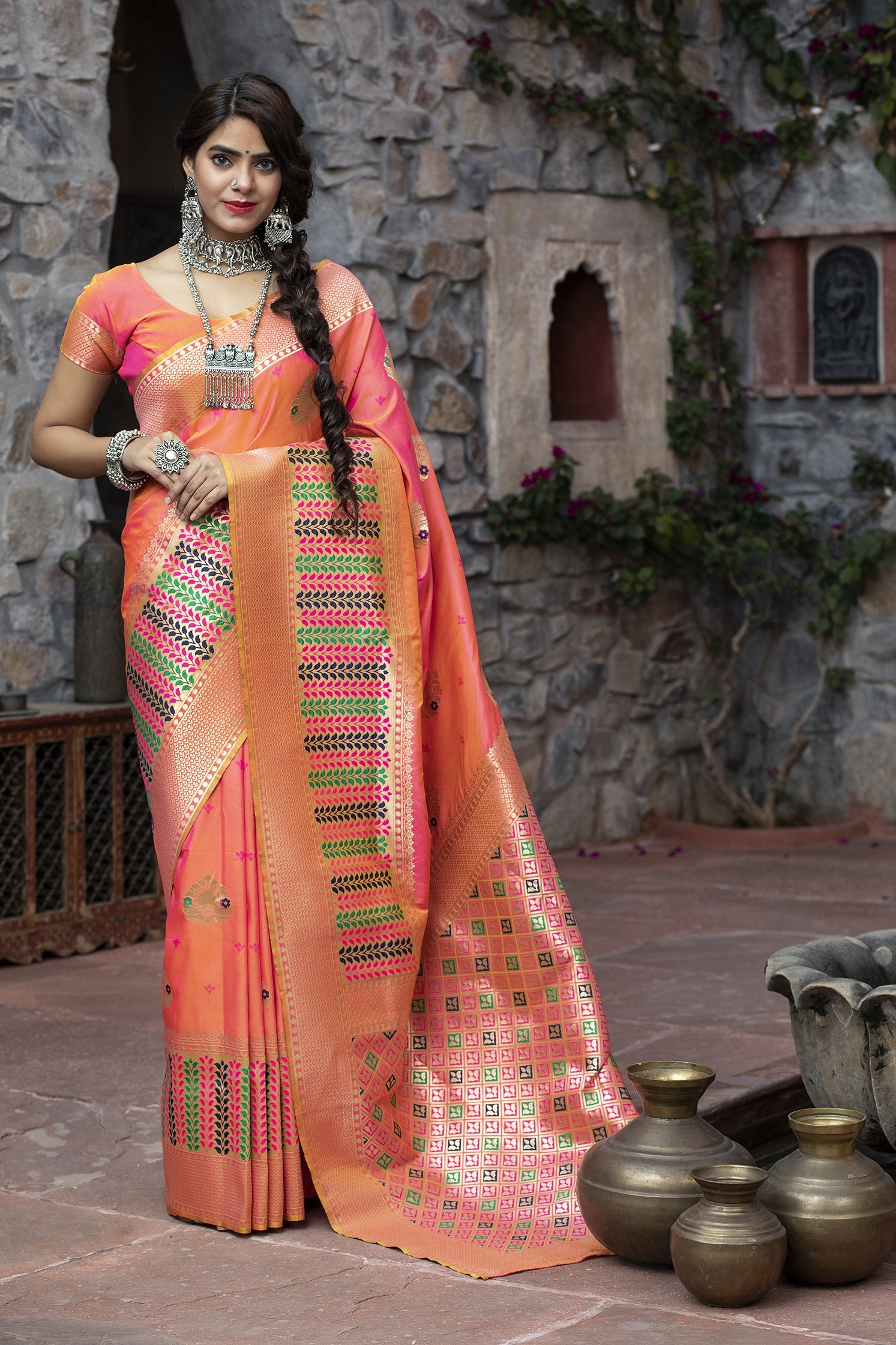 Banarasi Saree With Self Designed Rich  Pallu