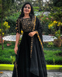 Black Colour Zari Work With Duppata Gown