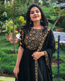 Black Colour Zari Work With Duppata Gown