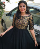 Black Colour Zari Work With Duppata Gown