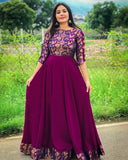 Marron Colour Print Work Full Length Gown