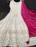 Lucknowi Chikankari White With Pink Duppatta