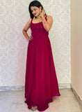 Simple And Elegant Striking Maroon Tapeta Silk Floor Length Long Designer Gown