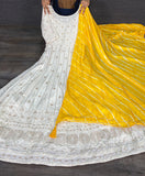 White And Yellow Duppatta Gown