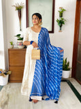 White And Blue Duppatta Gown