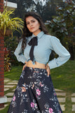 Collar Neck Top With Printed Skirt For Party Wear