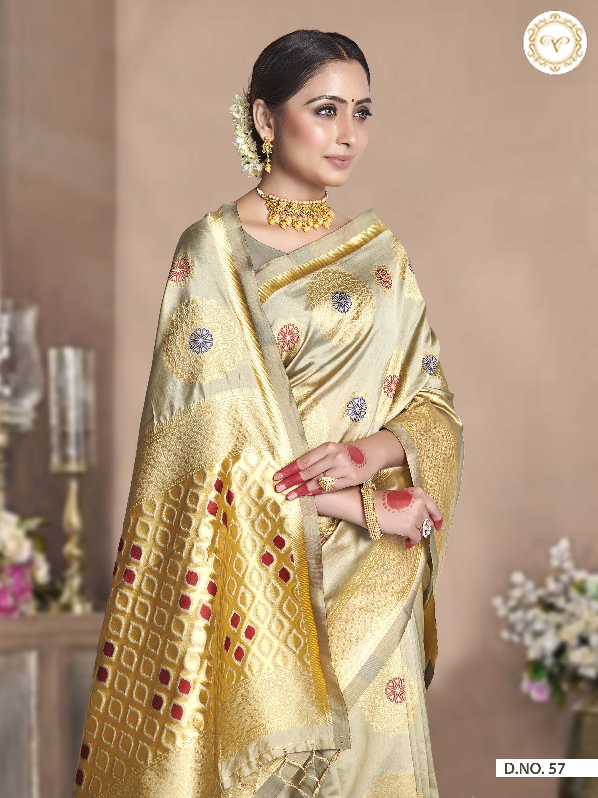 Authentic Beige Colored Art Silk Saree With Blouse