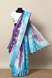 Blue Bandhani Linen Saree With Malabari Silk Tassel Attached