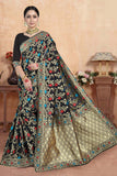 Black colored Heavy Zari Woven Saree With Blouse