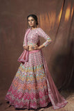 Fancy Peach Colored Lehenga Choli With Resham & Zari Gota Work